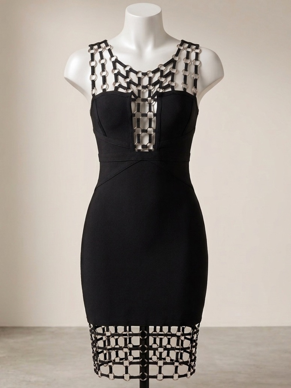 Fashion Nova Black Chain-Link Bodycon Mini Dress